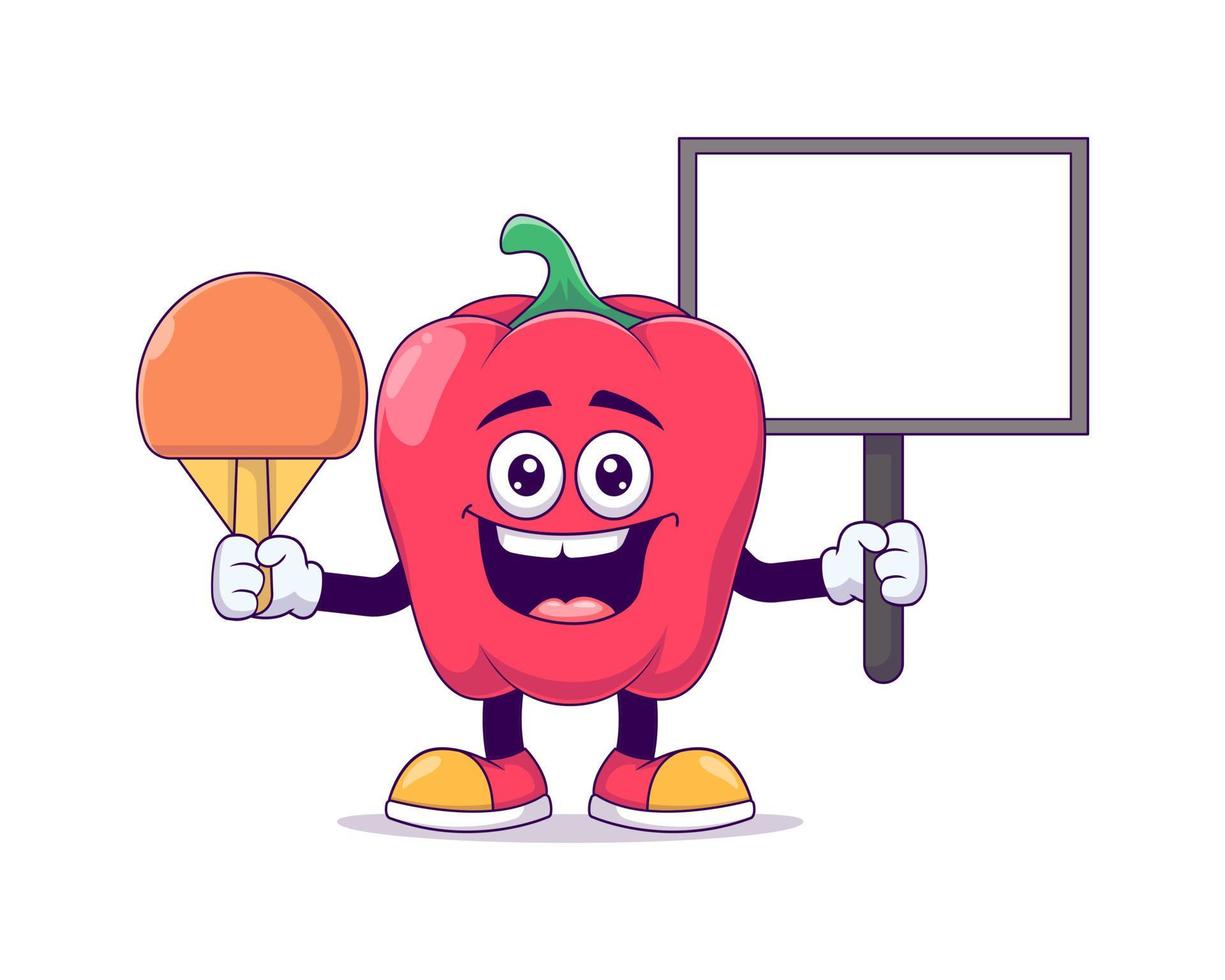 pimiento rojo jugando tenis de mesa mascota de dibujos animados vector
