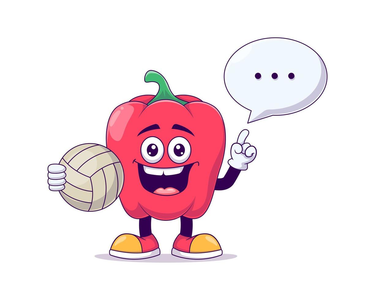 red bell pepper playing volley cartoon mascot vector