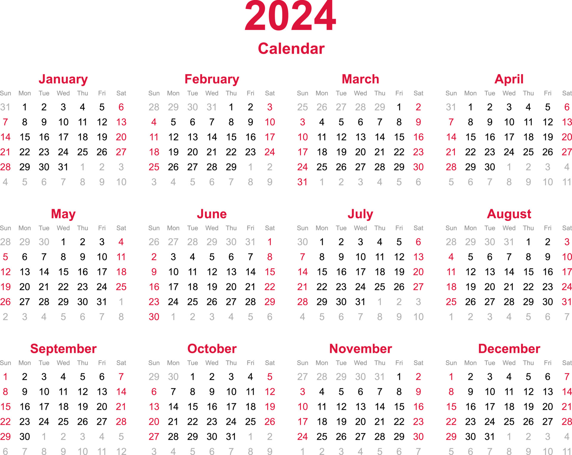 plantilla de calendario 2024 6827982 Vector en Vecteezy