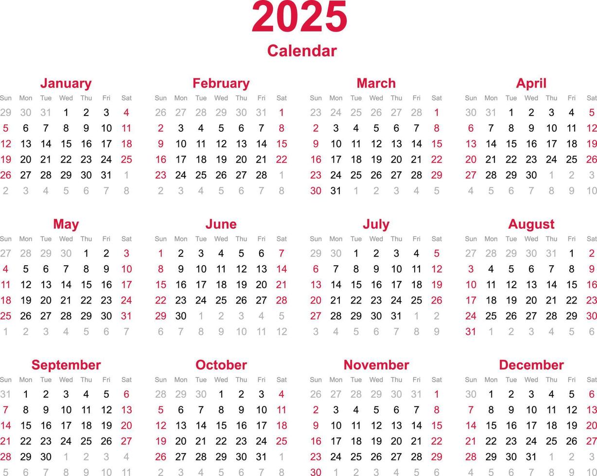 plantilla de calendario 2025 vector