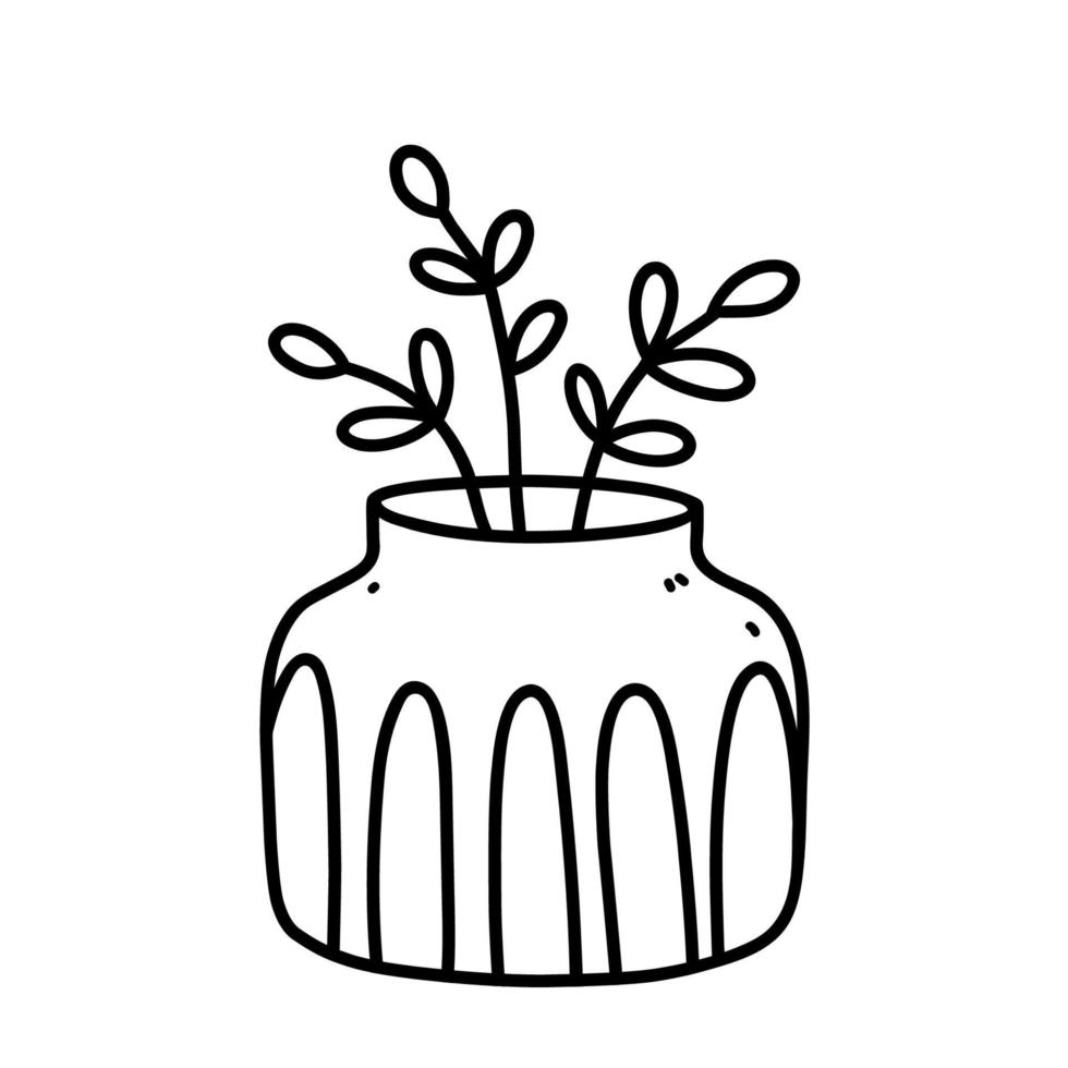 Cute houseplant in flower pot isolated on white background. Vector hand-drawn illustration in doodle style. Perfect for cards, decorations, logo.