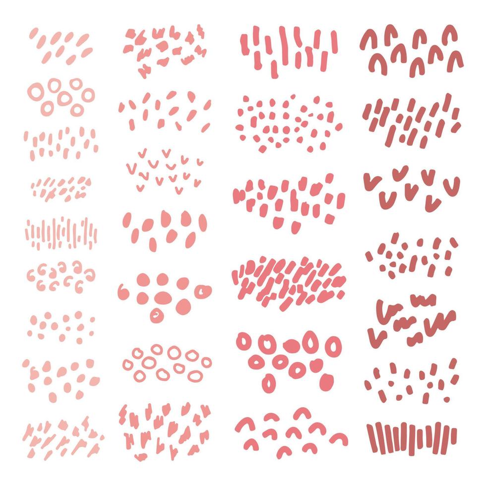 Set of abstract textures in pastel colors. Dots, squiggles, curves, lines, spots. Vector hand-drawn illustration isolated on white background. Perfect for decorations, various designs.