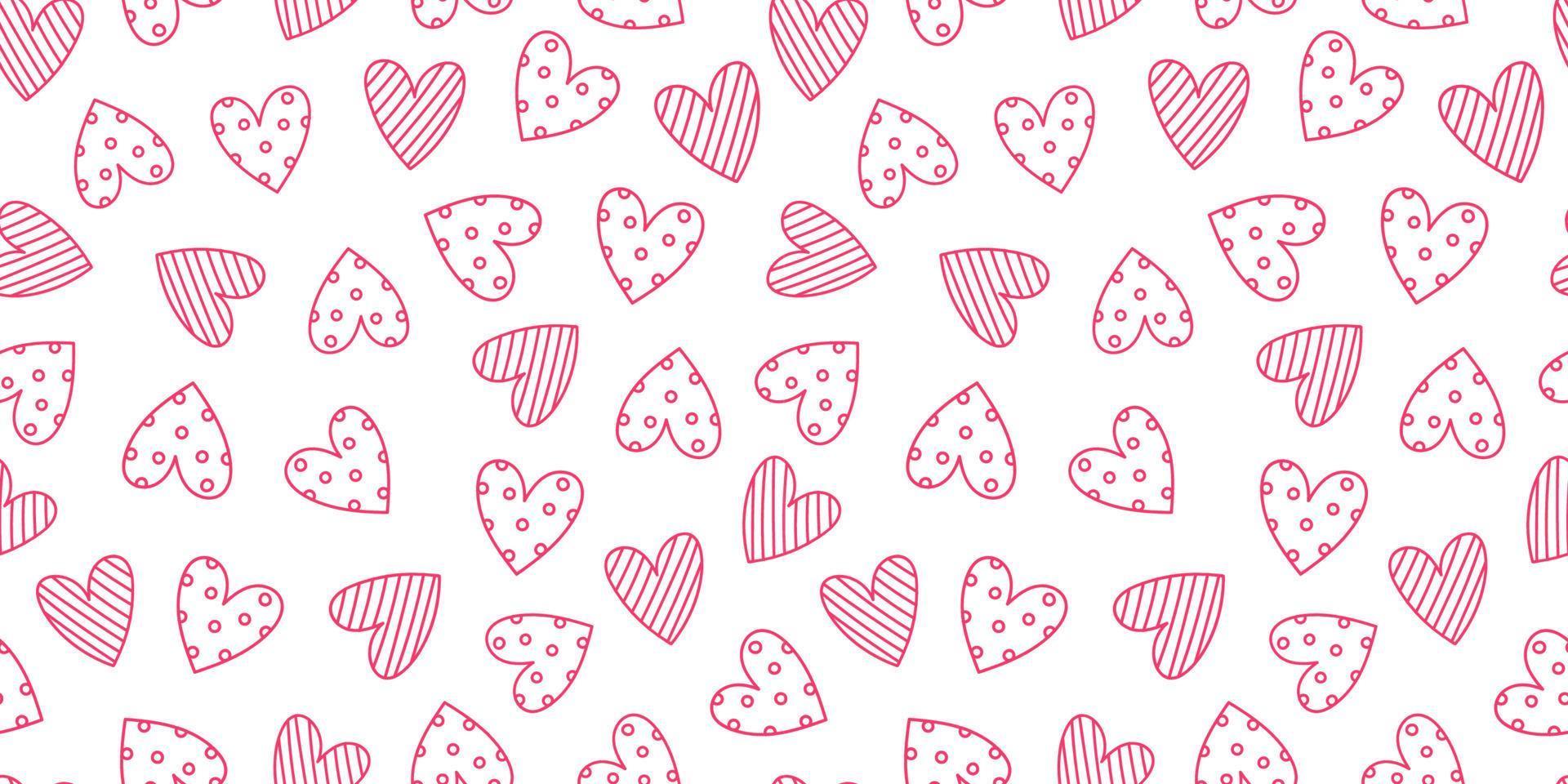 Cute seamless pattern with pink doodle hearts. Vector hand-drawn illustration. Perfect for Valentine's Day and holiday designs,  print, decorations, wrapping paper, covers, invitations, cards.