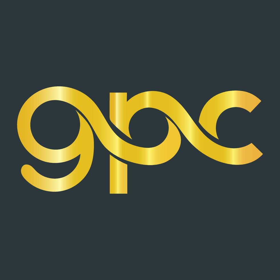 logotipo de letra gpc profesional con color dorado. vector