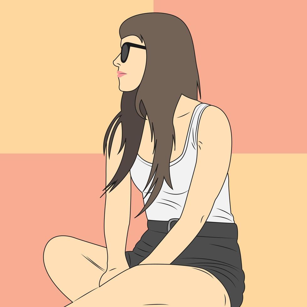 Beautiful woman with sunglasses. Flat cartoon style. Vector illustration