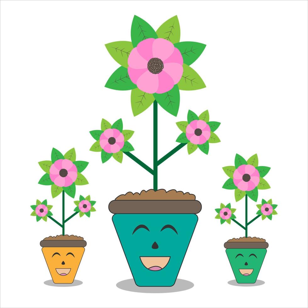 Magnolia flower in a smiling plant pot. Flat cartoon style. Vector illustration