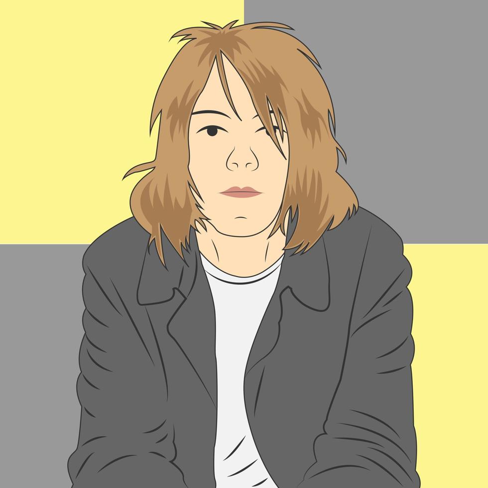 Kurt cobain face art in flat cartoon style. Vector illustration