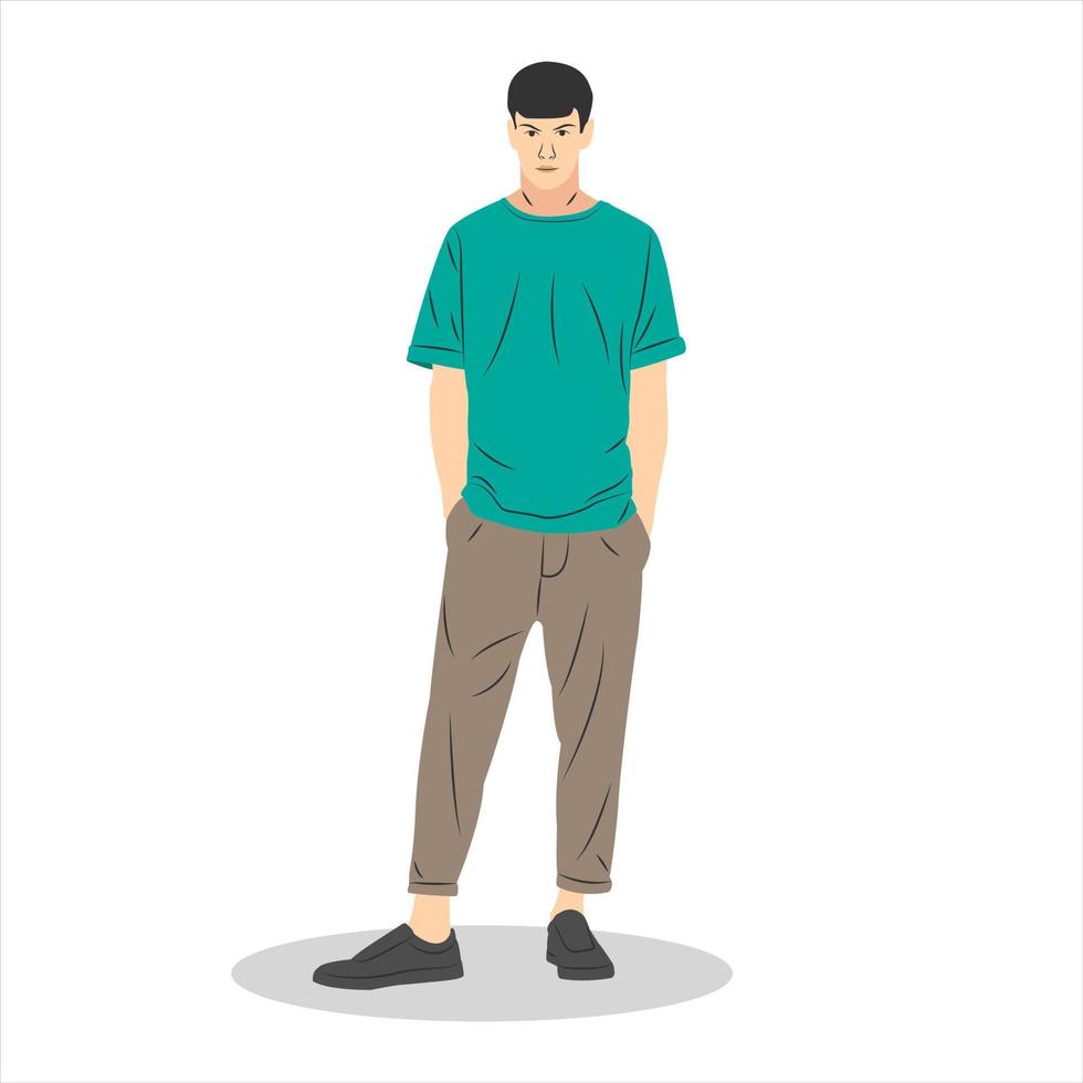 Male character in casual clothes in flat cartoon style. Vector illustration