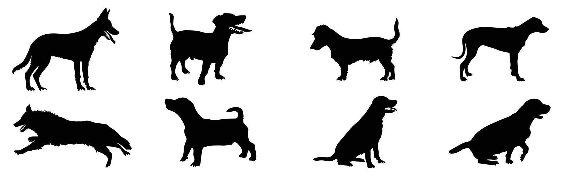 Vector silhouette of a dog on white background.
