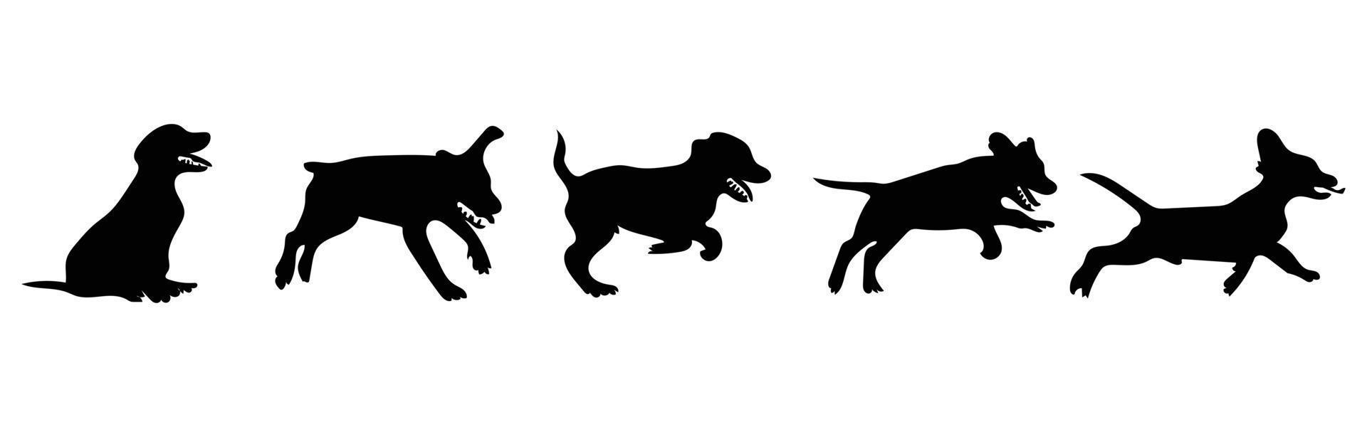 Vector silhouette of a dog on white background.