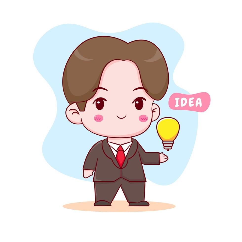 Cute cartoon character of businessman with idea bulb vector