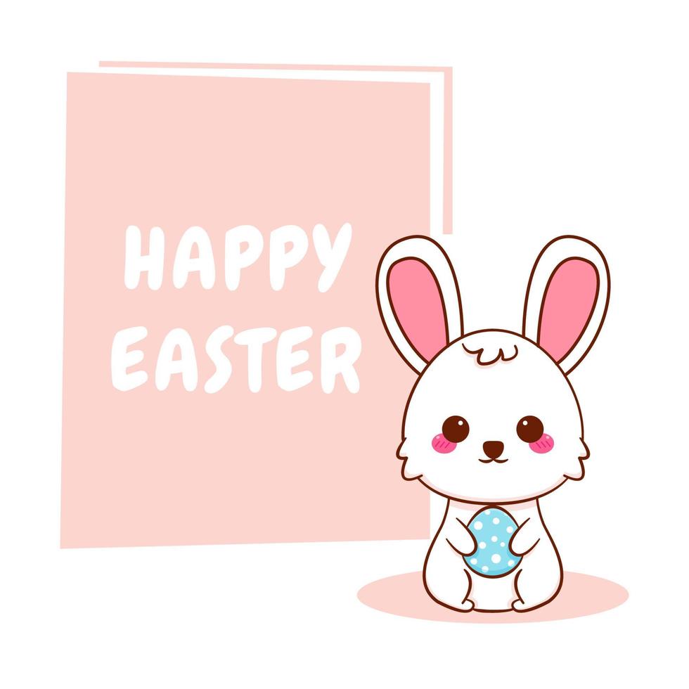 Cute cartoon character of bunny holding eggs. Hand drawn style flat character vector