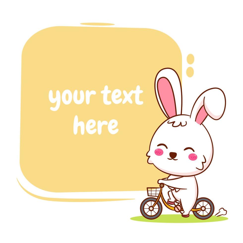 Cute cartoon character of bunny riding bicycle. Hand drawn style flat character vector