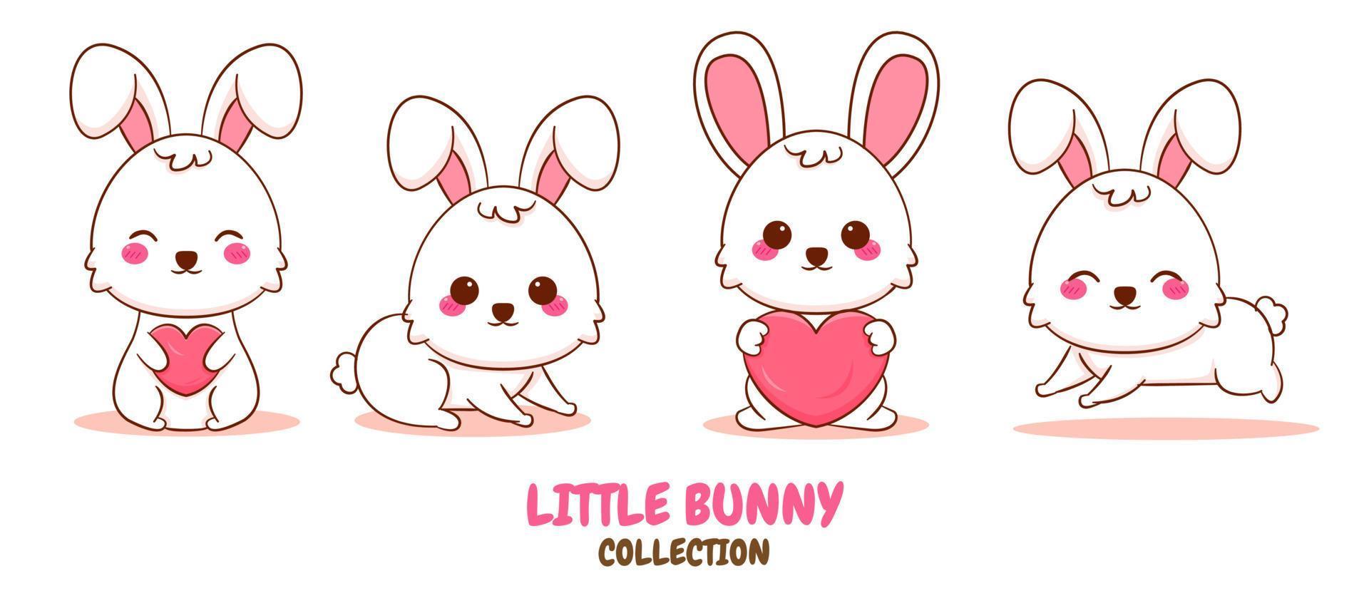 Set Cute cartoon character of bunny. Hand drawn style flat character vector