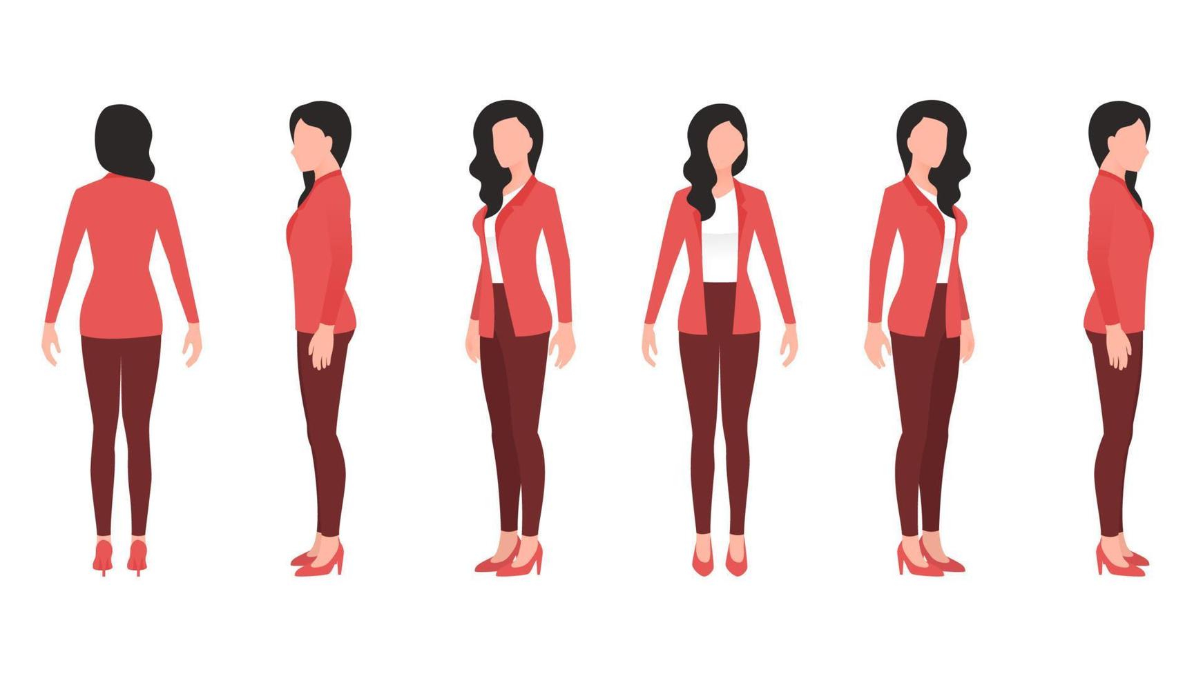 woman in office outfit, businesswoman character vector illustration set on white background.