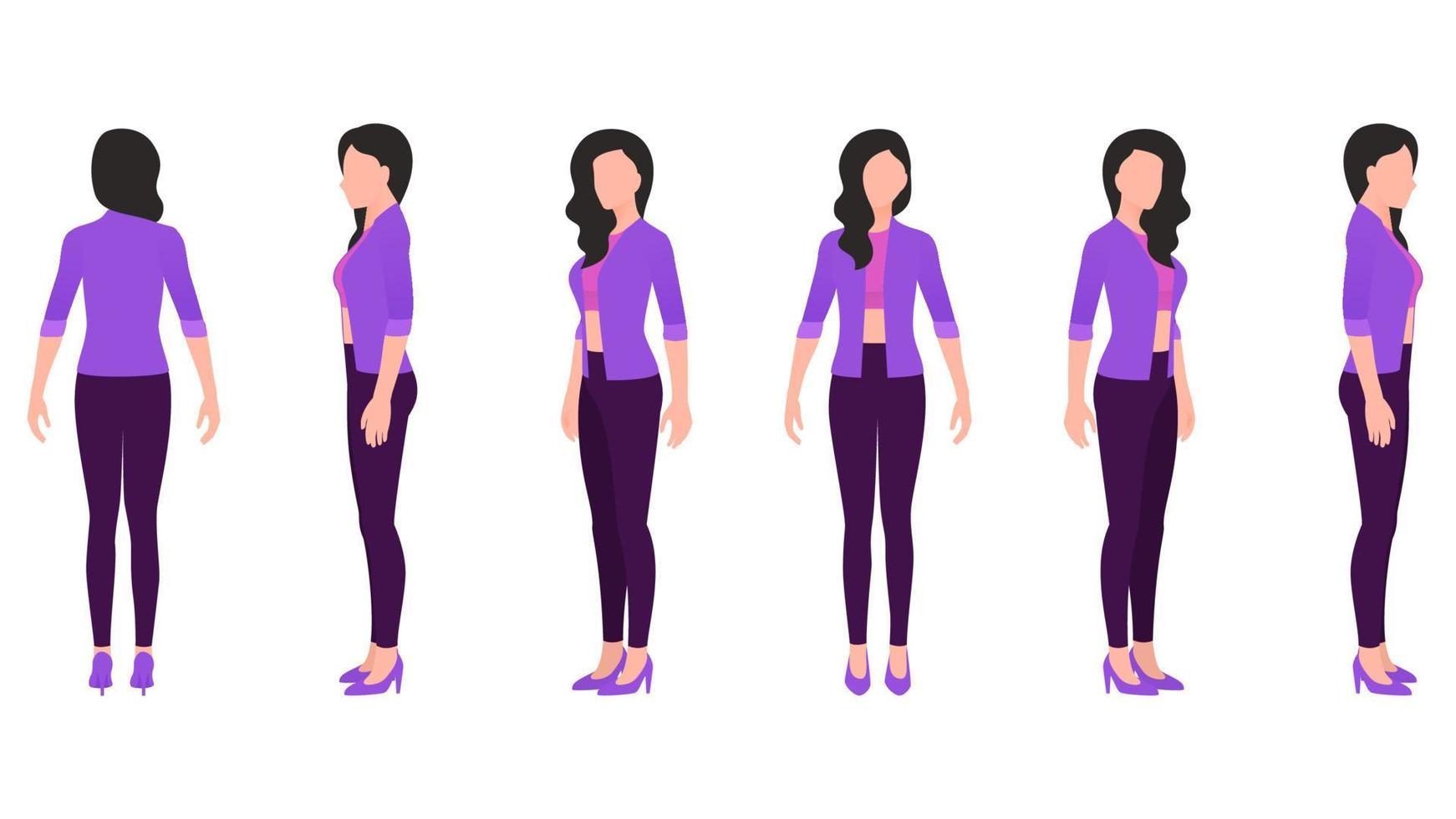 woman in casual avatar, woman in t shirt, jacket and trousers, business character set vector illustration on white background.