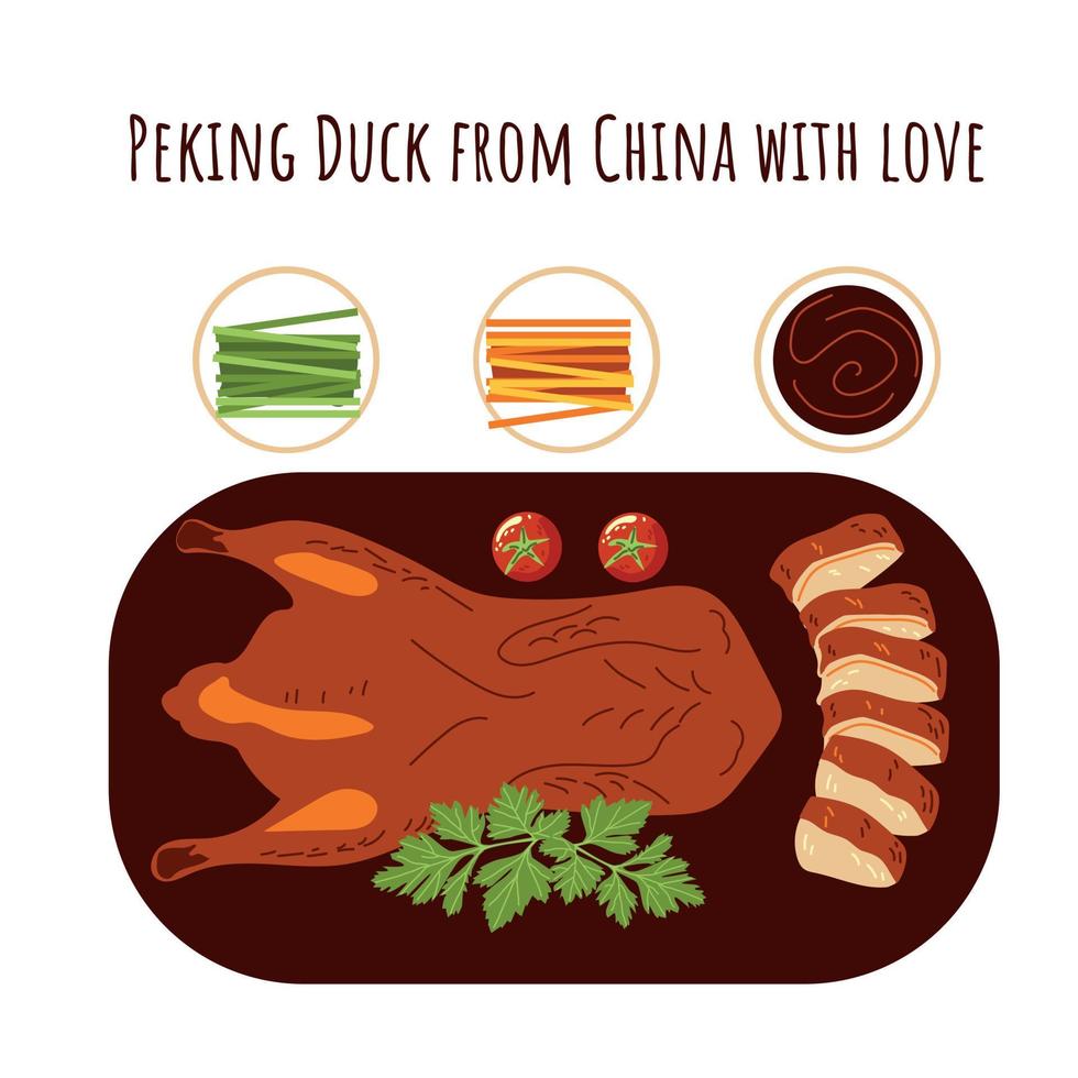 Peking duck top view. Food from China vector