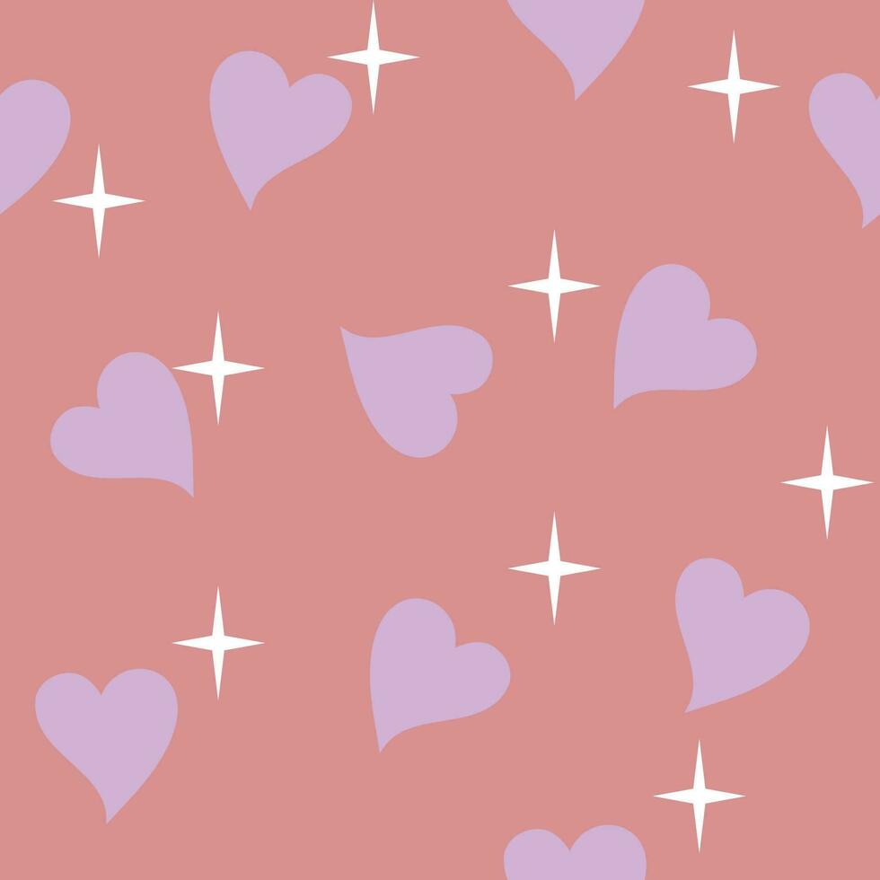 Seamless background with hearts pattern in pastel tones with minimal cute sparkles. vector