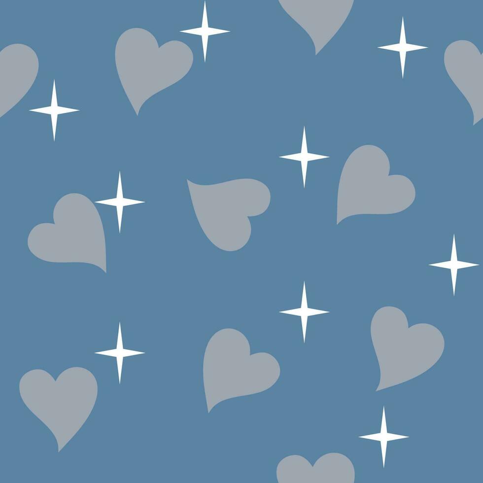 Seamless background with hearts pattern in pastel tones with minimal cute sparkles. vector