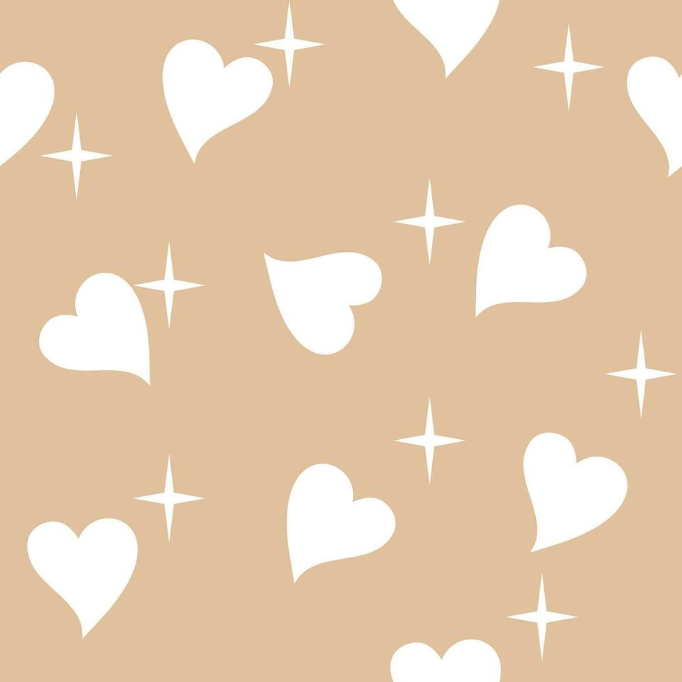 Seamless background with hearts pattern in pastel tones with minimal cute sparkles. vector