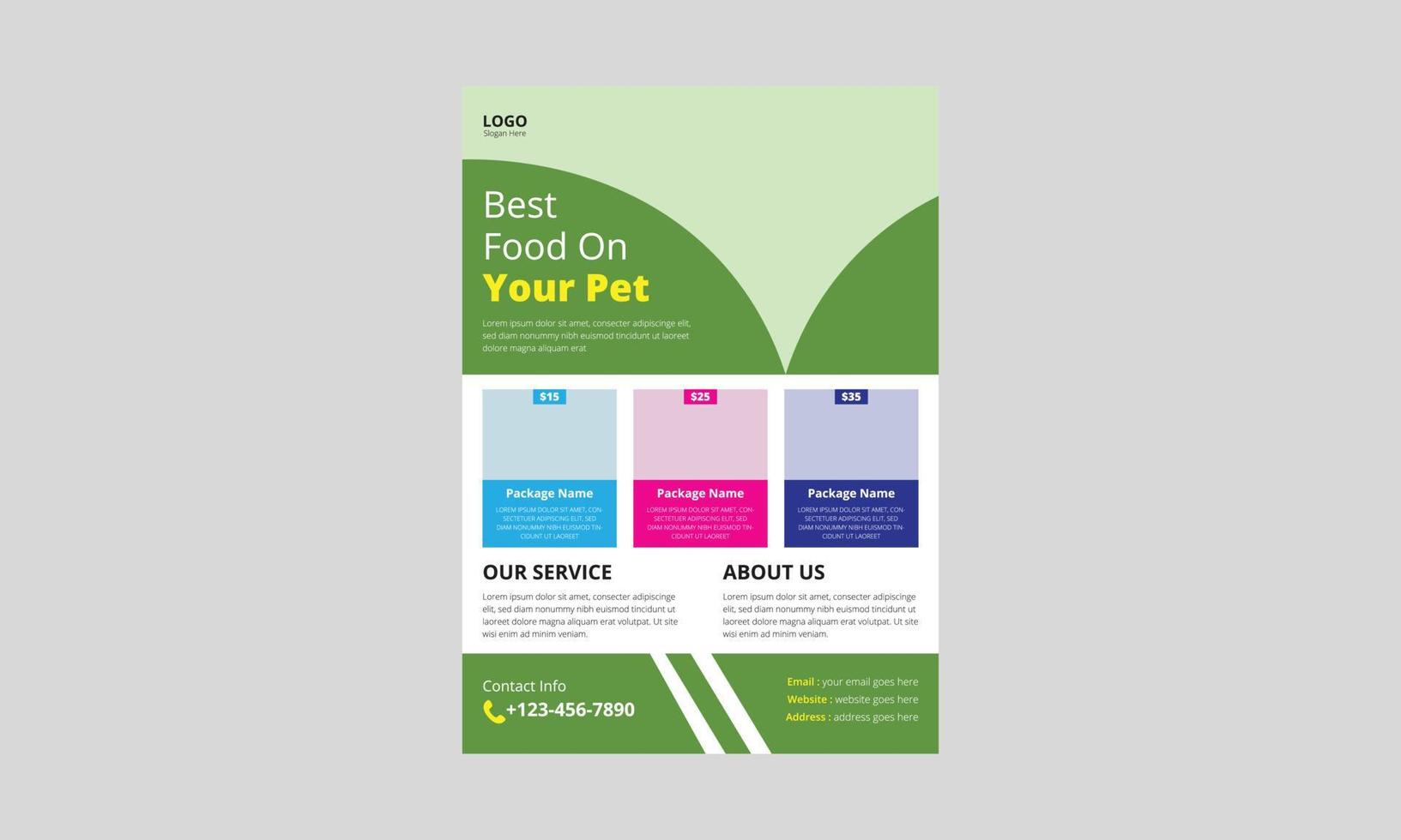 Animal Food flyer template design. Pet Care Flyer leaflet design. Best care for your pet poster, cover, a4 size, flyer design vector