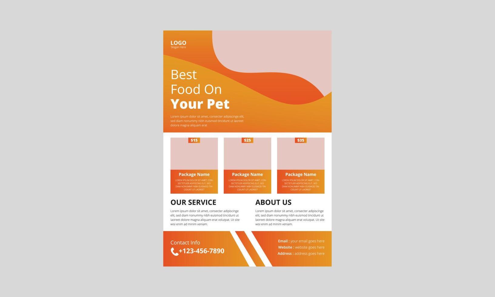 Animal Food flyer template design. Pet Care Flyer leaflet design. Best care for your pet poster, cover, a4 size, flyer design vector