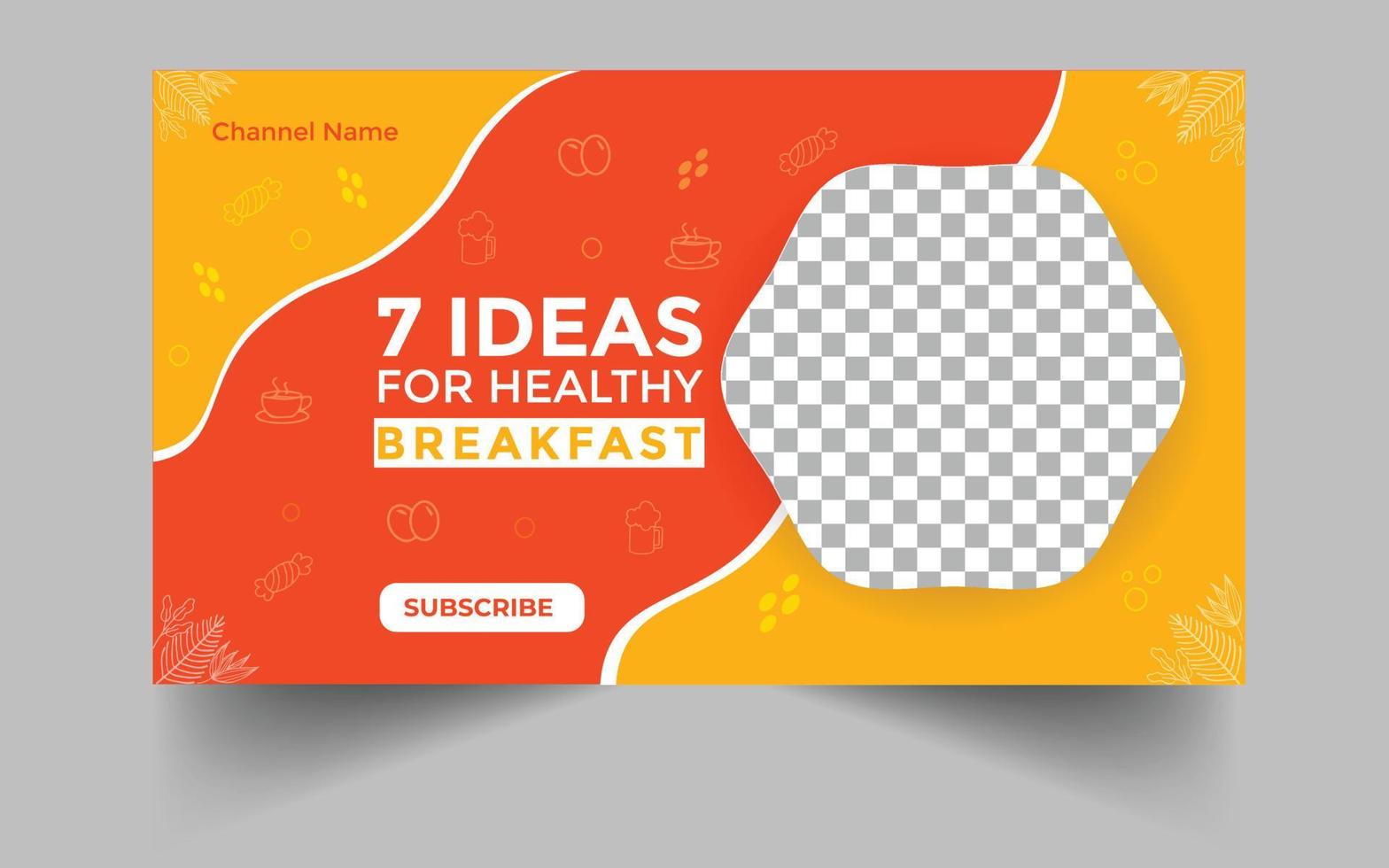 miniatura de video para receta casera de cocina de desayuno, miniatura de video para hacer comida, publicación en redes sociales y plantilla de banner web. vector