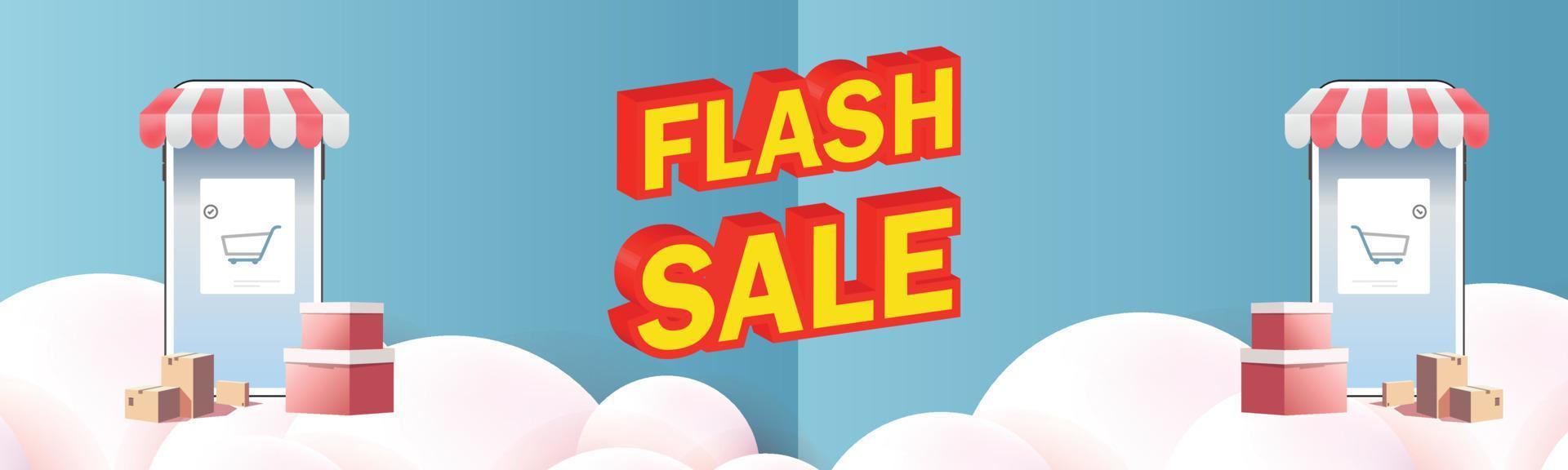 flash gran venta compras en línea en teléfono banner negocio sitio web publicidad entrega vector