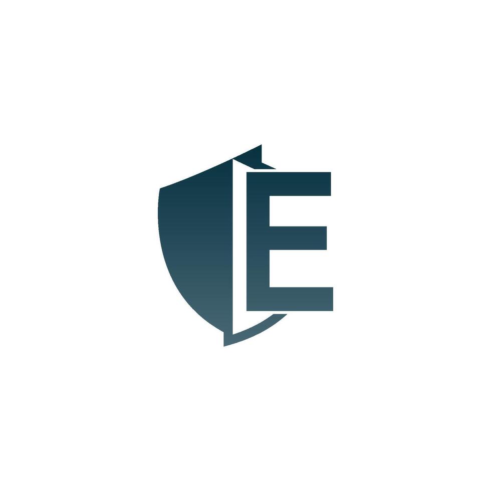 Shield logo icon with letter E beside design vector