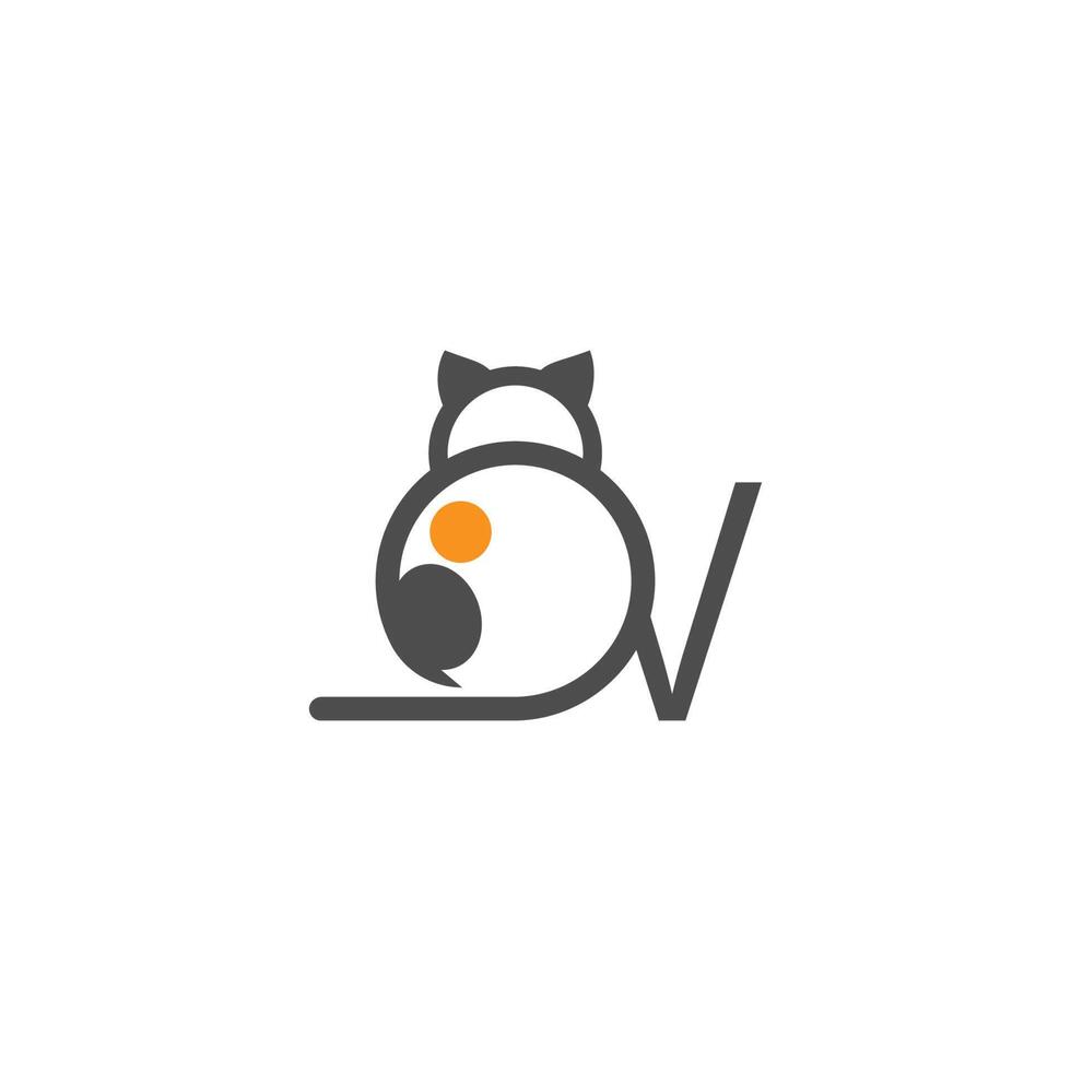 Cat icon logo with letter V template design vector