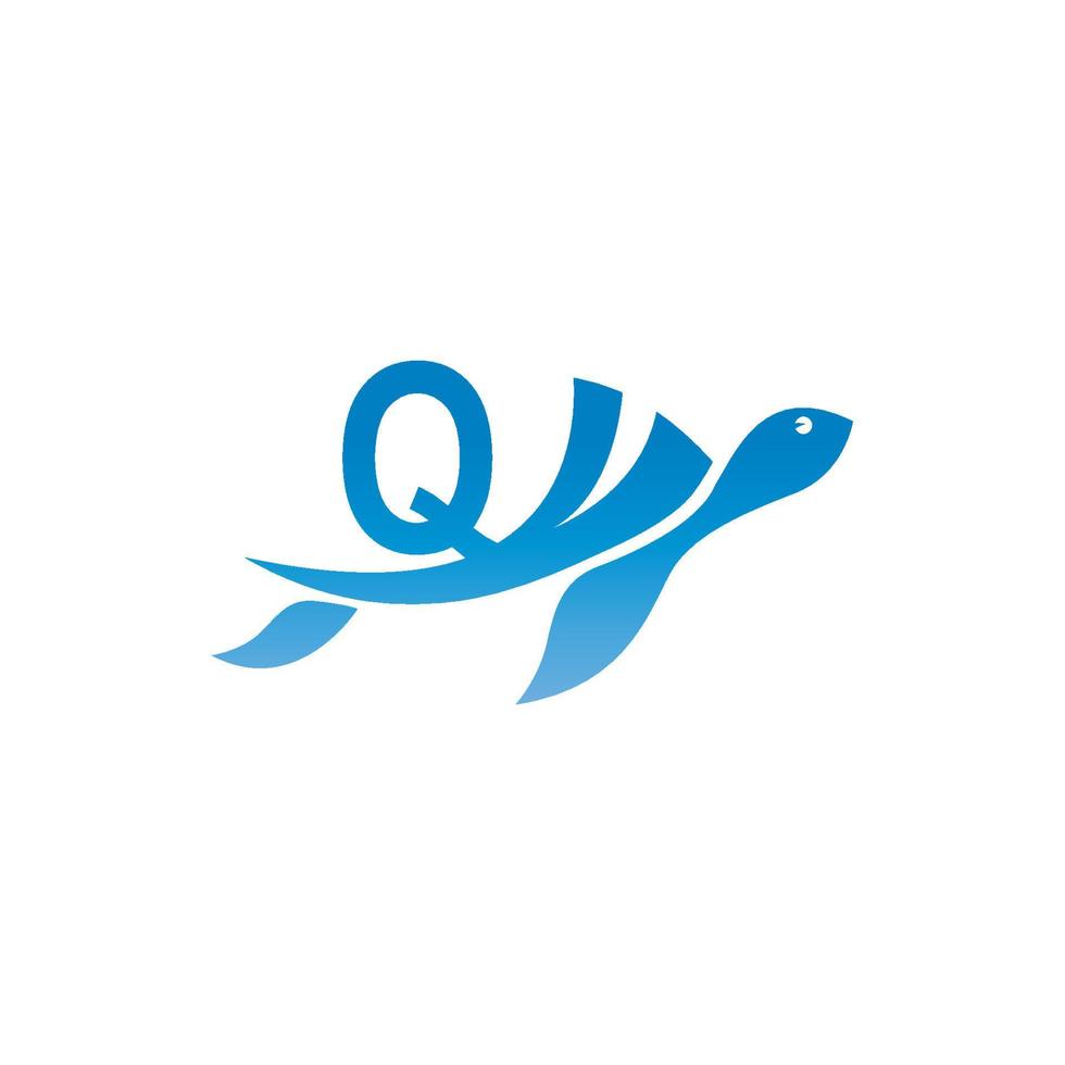 Sea turtle icon with letter Q logo design illustration vector