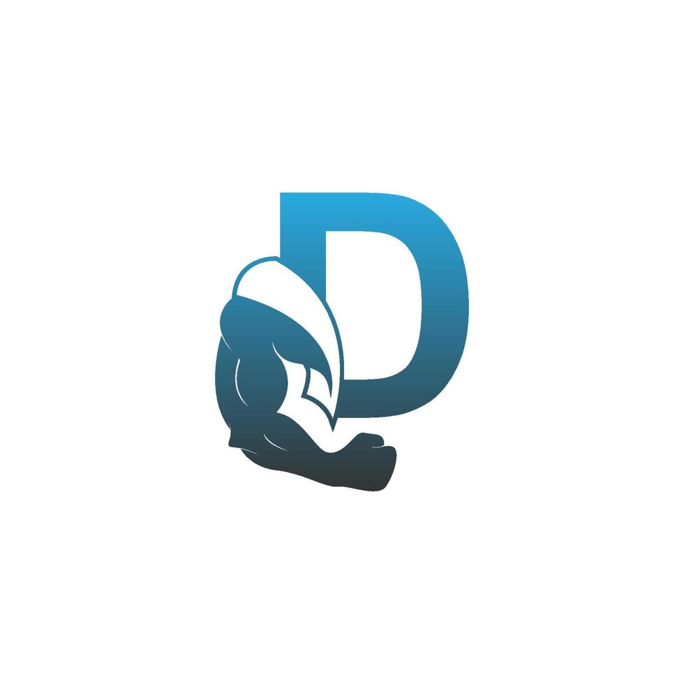 icono del logotipo de la letra d con vector de diseño de brazo muscular