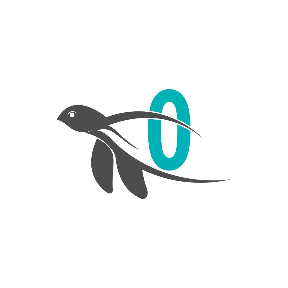 Sea turtle icon with number zero logo design illustration vector