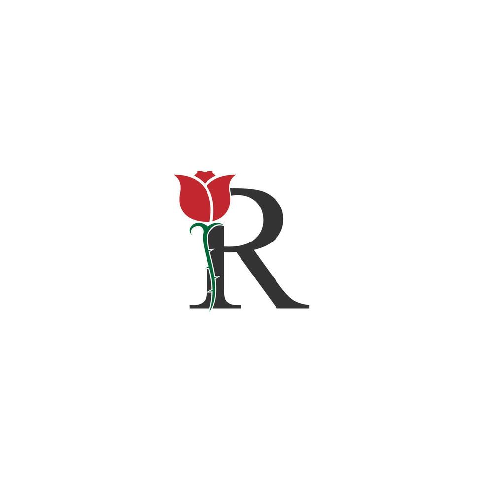 icono de logotipo de letra r con vector de diseño de rosa