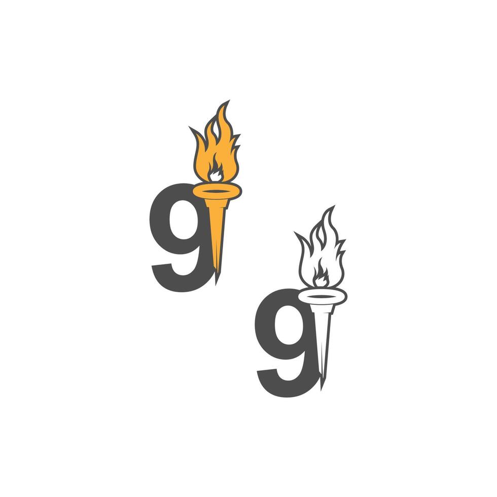 Number 9 icon logo combined with torch icon design vector