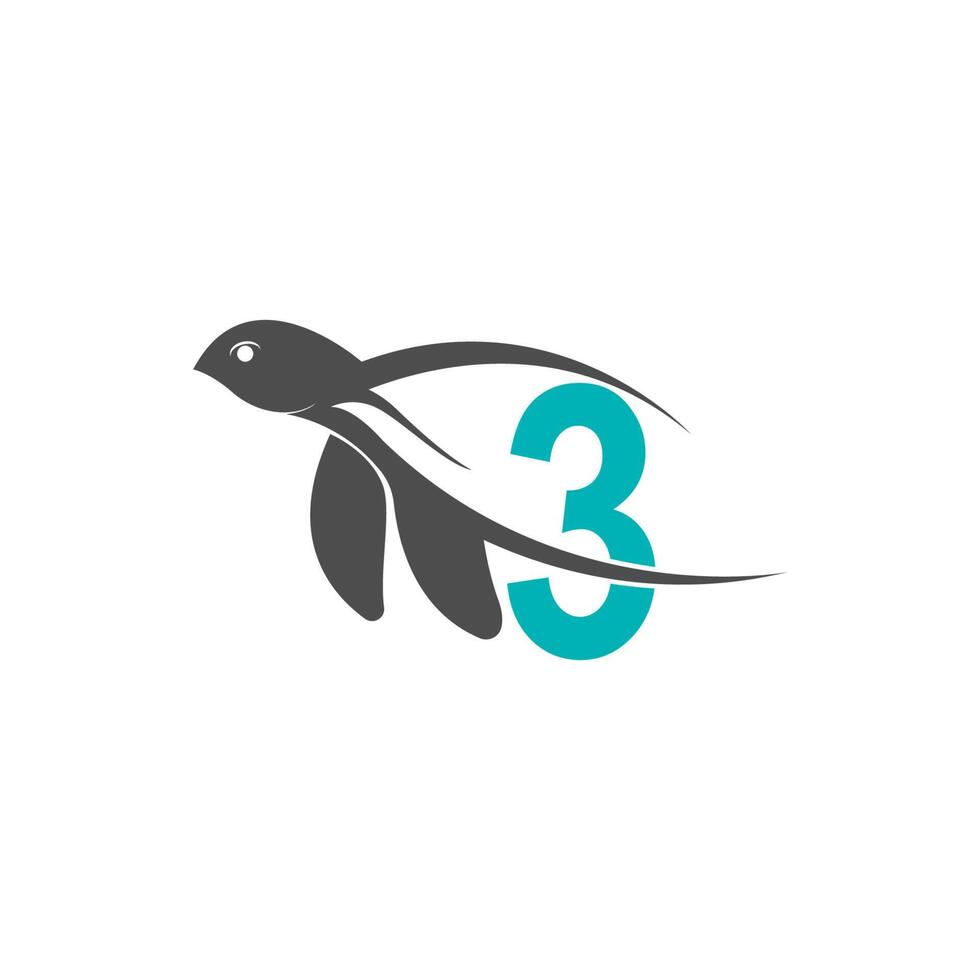 Sea turtle icon with number 3 logo design illustration vector