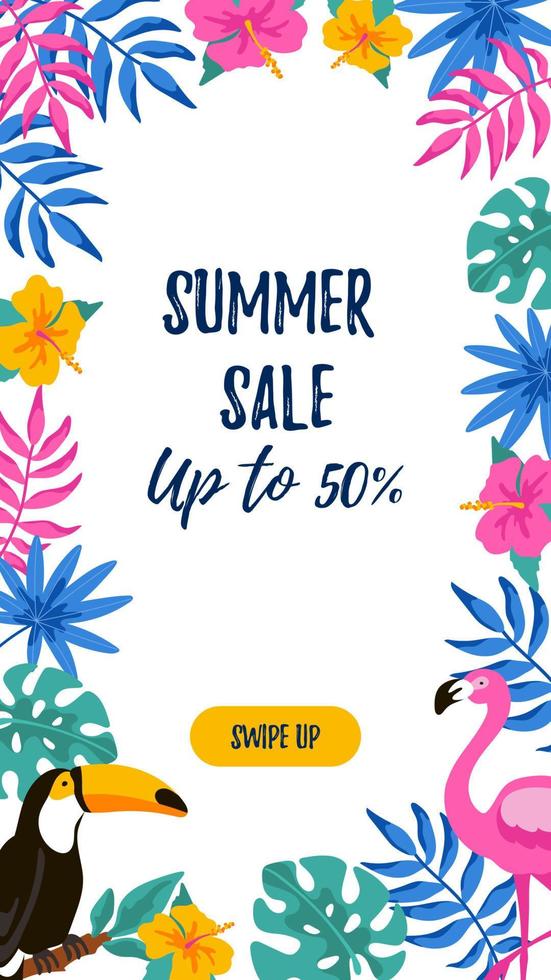 Social media stories template with hand drawn elements. Vertical summer design for letters, invitation, messages, social media, cards. Vector illustration