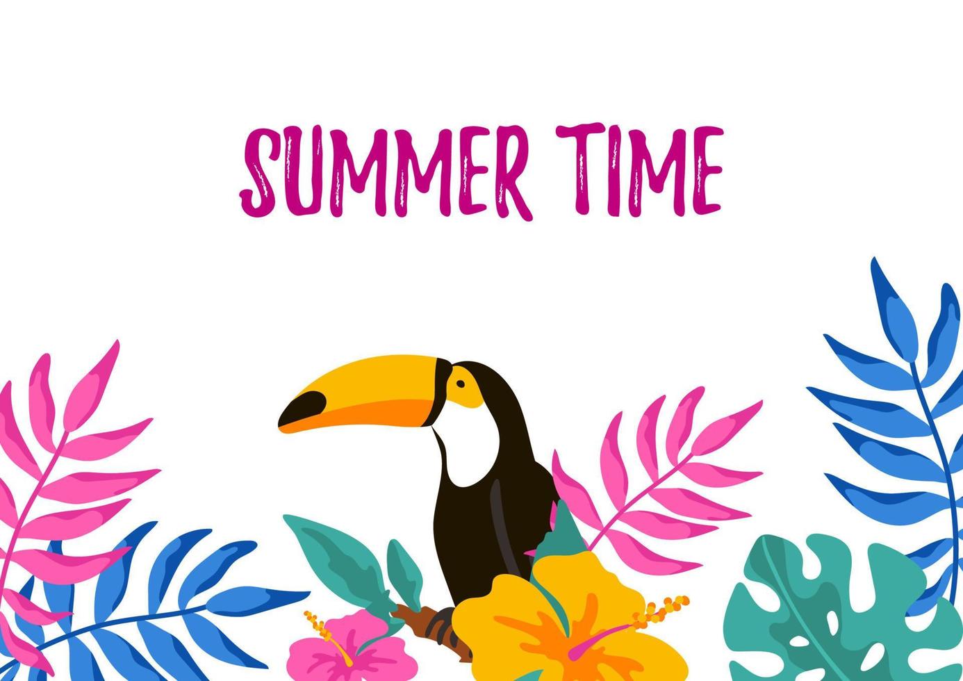 Horizontal summer design with hand drawn elements for banners, letters, invitation, messages, social media, cards. Vector illustration. Space for text. Summer time lettering