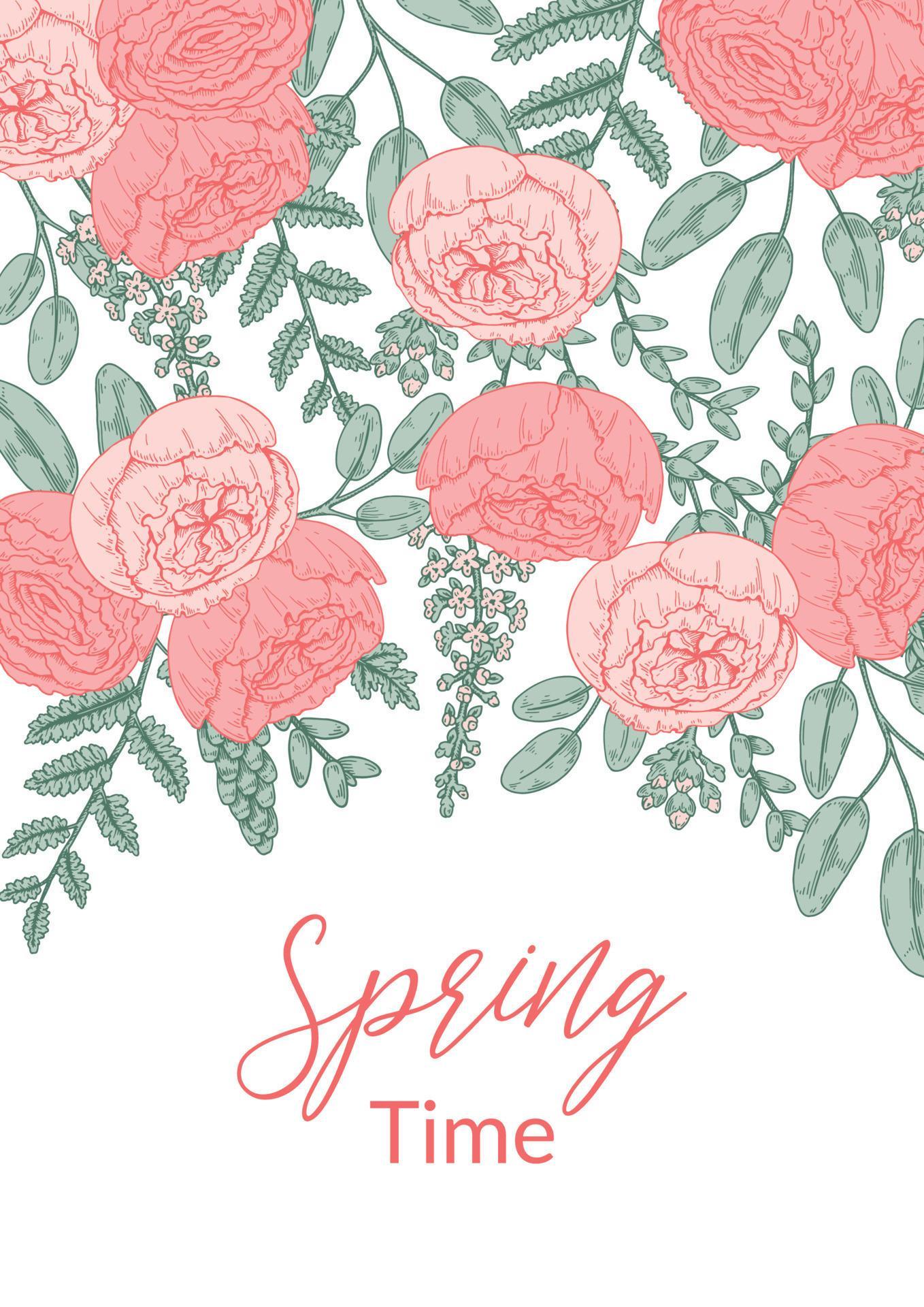 Gentle spring design with floral elements. Hand drawn vector ...