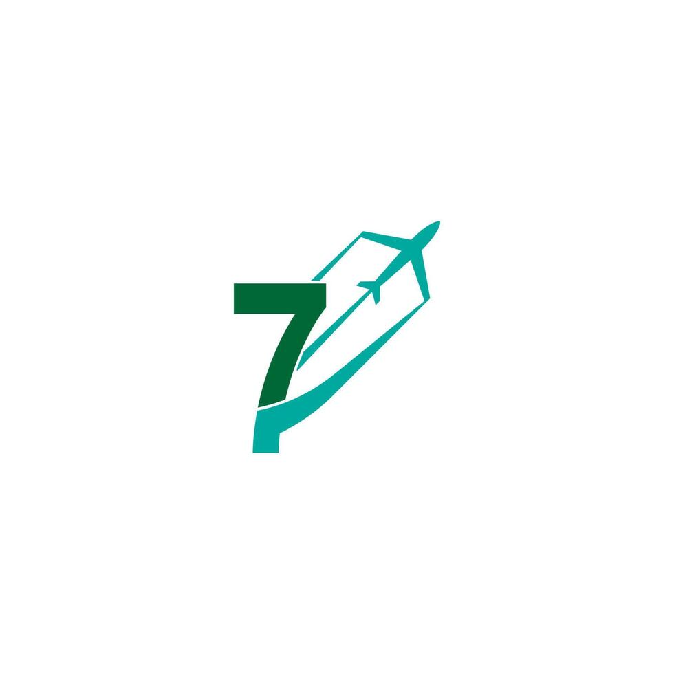 number7 con vector de diseño de icono de logotipo de avión