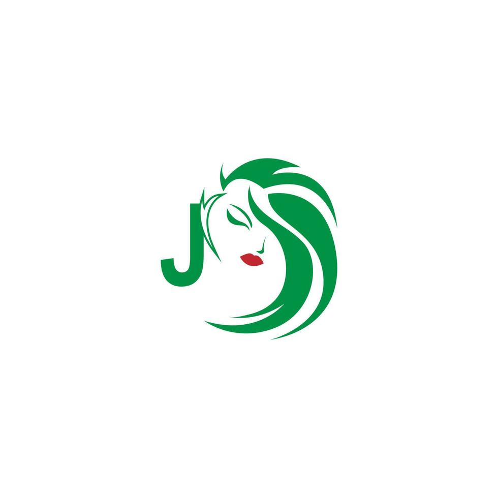letra j con vector de diseño de icono de logotipo de cara de mujer
