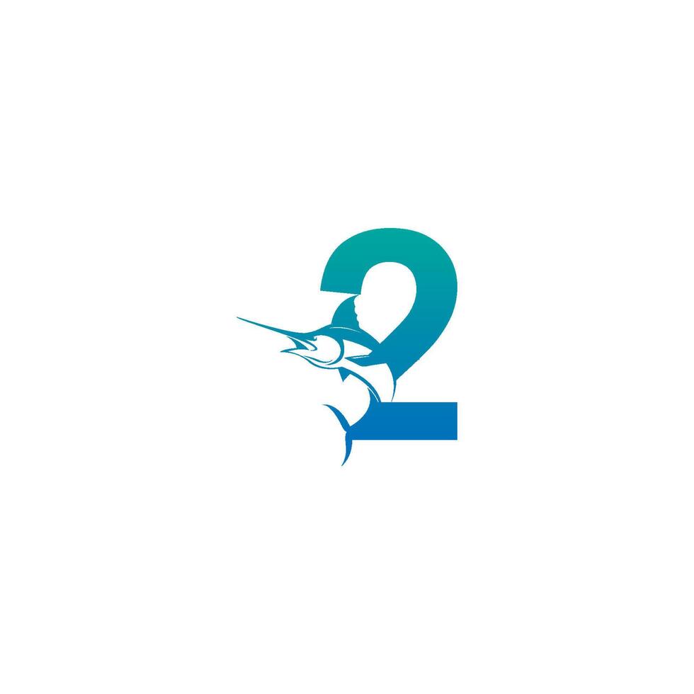 icono del logotipo número 2 con plantilla de símbolo de diseño de pescado vector