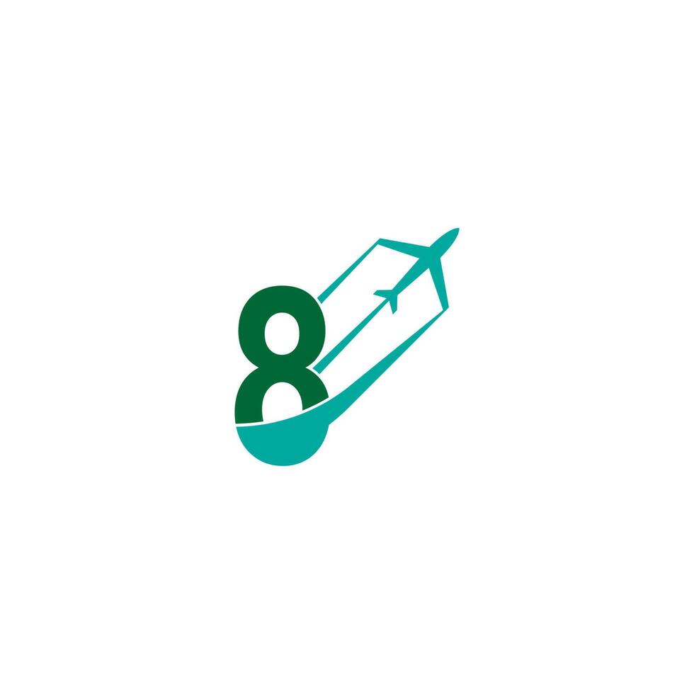 número 8 con vector de diseño de icono de logotipo de avión