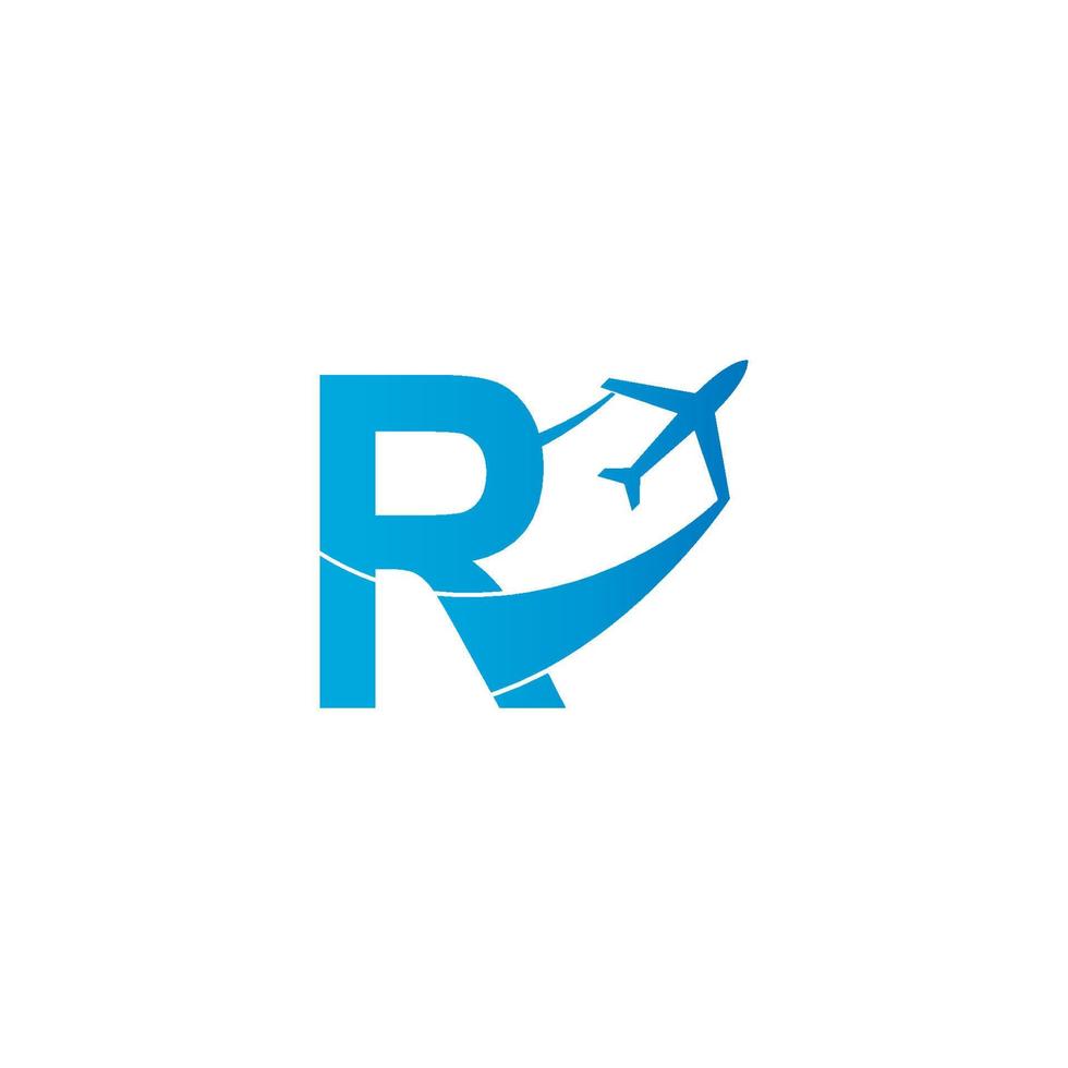 letra r con ilustración de vector de diseño de icono de logotipo de avión