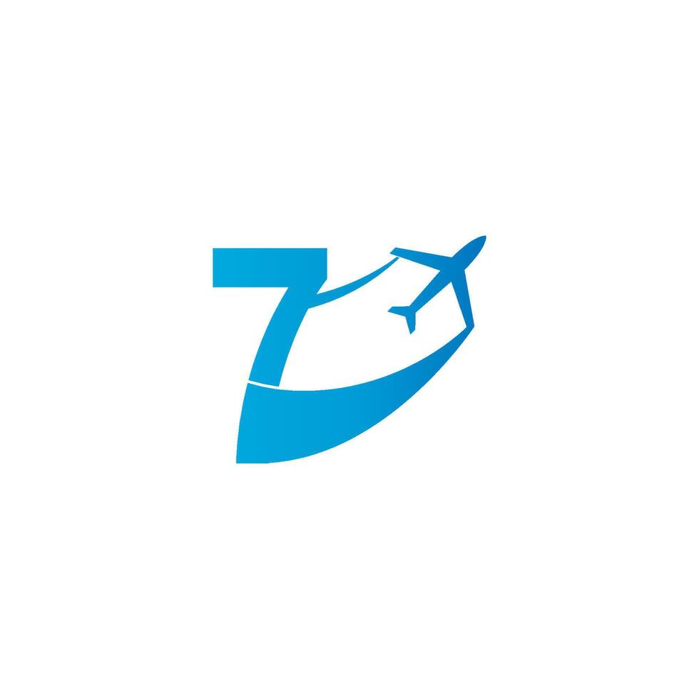 número 7 con ilustración de vector de diseño de icono de logotipo de avión