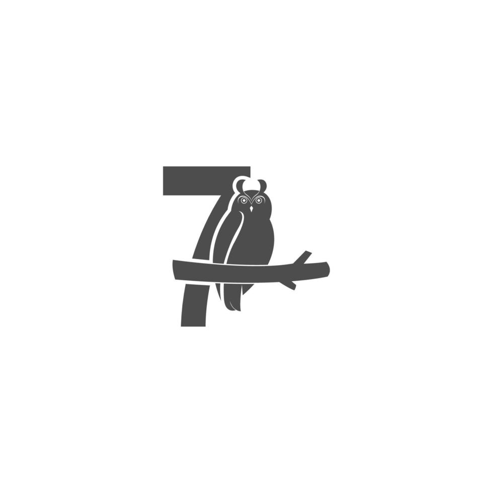 icono de logotipo número 7 con vector de diseño de icono de búho