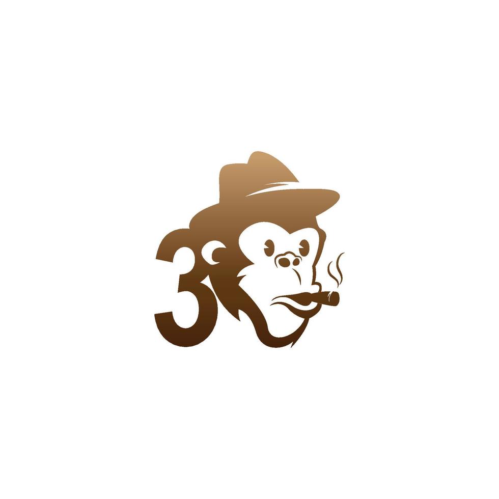 logotipo de icono de cabeza de mono con diseño de plantilla número 3 vector