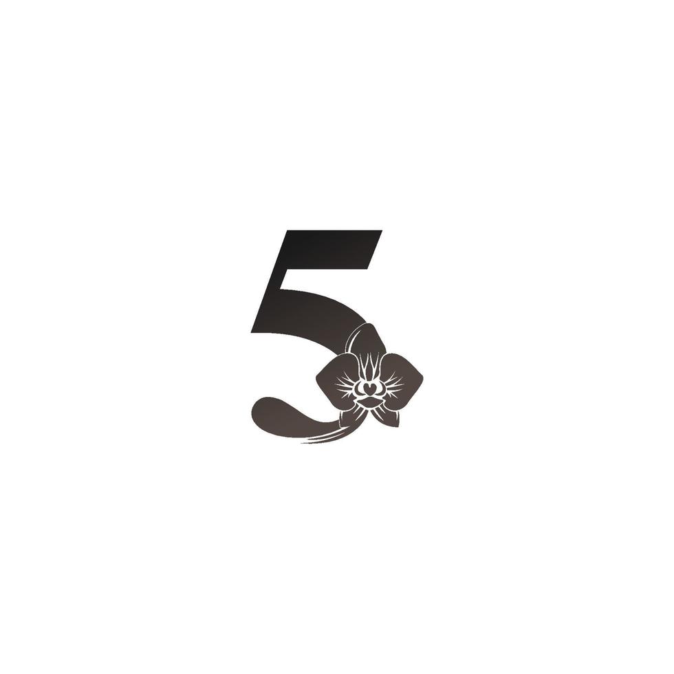 icono del logotipo número 5 con vector de diseño de orquídea negra