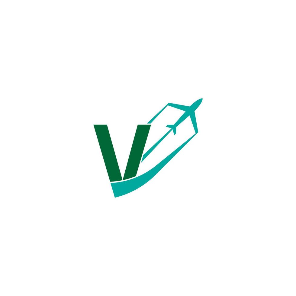 Letter V with plane logo icon design vector