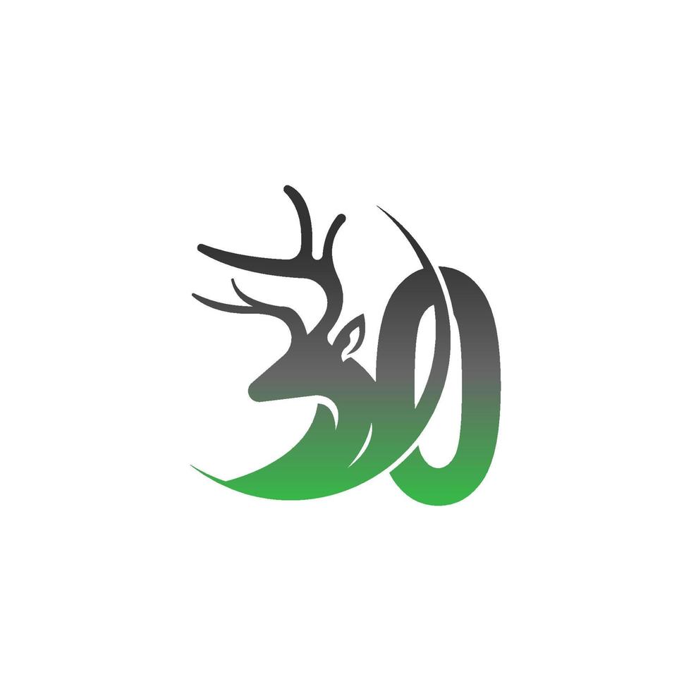 logotipo de icono número cero con diseño de ilustración de ciervo vector